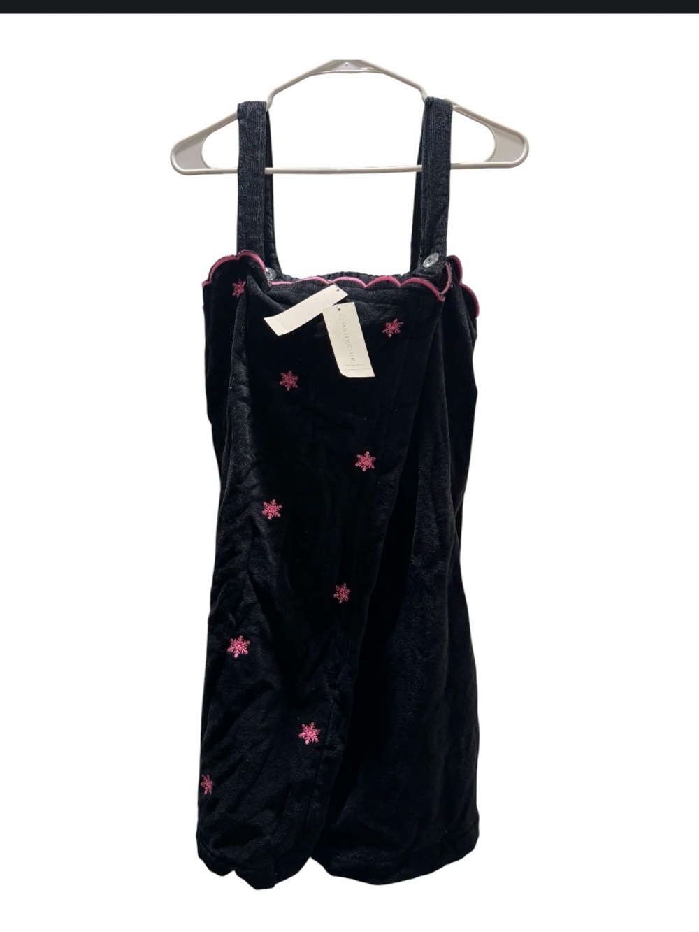 Charter Club Black Velvet Swim Coverup with Pink Embroidery